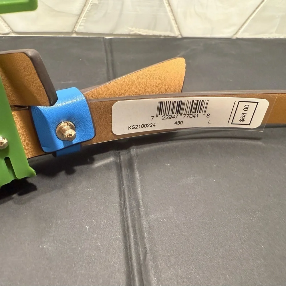 Kate Spade NY Bow Leather Belt Calfskin Leather Size Large Riverside Blue NWT